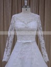 Fabulous Scalloped Neck Ivory Tulle Appliques Lace Long Sleeve Wedding Dresses #PDS00022040