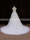 New Style Ivory Tulle Appliques Lace Chapel Train V-neck Wedding Dresses #PDS00022046