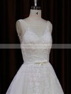 New Style Ivory Tulle Appliques Lace Chapel Train V-neck Wedding Dresses #PDS00022046