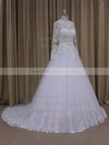 Chapel Train Scoop Neck Tulle Appliques Lace Ivory Long Sleeve Wedding Dresses #PDS00022050