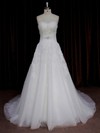 Vintage Sweetheart Tulle Appliques Lace Ivory Court Train Wedding Dresses #PDS00022059