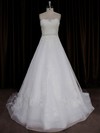 A-line Sweep Train Ivory Tulle Appliques Lace Elegant Wedding Dresses #PDS00022067