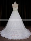 A-line Sweep Train Ivory Tulle Appliques Lace Elegant Wedding Dresses #PDS00022067