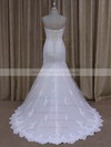 Ivory Sweep Train Tulle Appliques Lace Trumpet/Mermaid New Wedding Dresses #PDS00022072