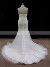 Fashion Tulle Appliques Lace Trumpet/Mermaid Ivory Strapless Wedding Dresses #PDS00022074