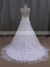 V-neck Ivory Tulle Appliques Lace Court Train Fashionable Wedding Dresses #PDS00022077