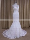 Trendy Scoop Neck Tulle Appliques Lace Trumpet/Mermaid White Wedding Dresses #PDS00022080