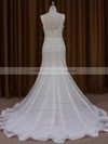Trumpet/Mermaid V-neck Graceful Tulle Appliques Lace Ivory Wedding Dresses #PDS00022084