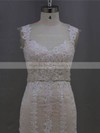 Noble V-neck Ivory Lace Tulle Sashes/Ribbons Trumpet/Mermaid Wedding Dresses #PDS00022085