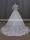 Elegant Scoop Neck Tulle Appliques Lace 1/2 Sleeve Ball Gown Wedding Dresses #PDS00022093