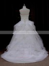 Court Train Ruffles Tulle Ivory Lace-up Princess Designer Wedding Dresses #PDS00022095