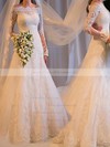 Online Lace Tulle Sequins Sweep Train Long Sleeve Off-the-shoulder Wedding Dresses #PDS00022499