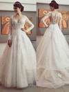 Princess Tulle with Appliques Lace Court Train Long Sleeve Designer Wedding Dresses #PDS00022500