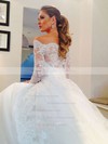 Princess Off-the-shoulder Modest Tulle Appliques Lace Long Sleeve Wedding Dresses #PDS00022502