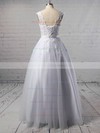 Scoop Neck Tulle Appliques Lace Floor-length Lace-up White Wedding Dress #PDS00022503