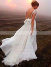Latest V-neck Chiffon Sweep Train with Beading Open Back Wedding Dress #PDS00022505