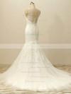 White Scoop Neck Tulle Appliques Lace Designer Trumpet/Mermaid Wedding Dresses #PDS00022506