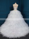 Unique Chapel Train White Tulle with Crystal Detailing Ball Gown Wedding Dresses #PDS00022509