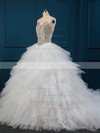 Unique Chapel Train White Tulle with Crystal Detailing Ball Gown Wedding Dresses #PDS00022509