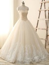 Different Ivory Tulle with Beading Ball Gown High Neck Wedding Dress #PDS00022514