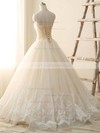 Different Ivory Tulle with Beading Ball Gown High Neck Wedding Dress #PDS00022514