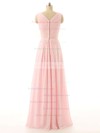 Online V-neck Pink Chiffon with Flower(s) Floor-length Bridesmaid Dresses #PDS01012726
