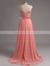 Elegant Scoop Neck Chiffon Appliques Lace Sweep Train Long Bridesmaid Dresses #PDS01012728
