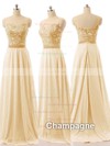 Elegant Scoop Neck Chiffon Appliques Lace Sweep Train Long Bridesmaid Dresses #PDS01012728
