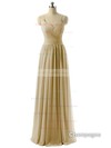 V-neck Sage Chiffon Ruched Floor-length Modest Bridesmaid Dresses #PDS01012729