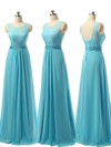 Pretty A-line Scoop Neck Chiffon with Lace Blue Long Bridesmaid Dresses #PDS01012730