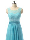 Pretty A-line Scoop Neck Chiffon with Lace Blue Long Bridesmaid Dresses #PDS01012730