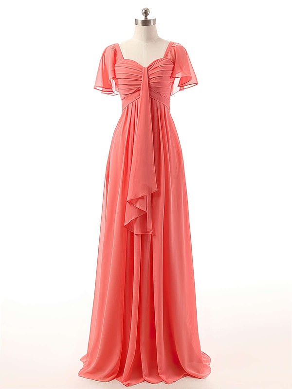 Watermelon Sweetheart Chiffon Ruffles Affordable Short Sleeve Bridesmaid Dresses #PDS01012732