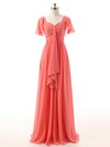 Watermelon Sweetheart Chiffon Ruffles Affordable Short Sleeve Bridesmaid Dresses #PDS01012732