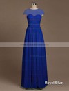 Inexpensive Floor-length Scoop Neck Chiffon Lace with Bow Short Sleeve Bridesmaid Dresses #PDS01012733