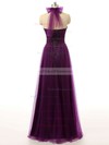Modest Tulle Ruffles Purple Floor-length Halter Bridesmaid Dresses #PDS01012737