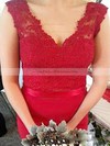 Trumpet/Mermaid Red Silk-like Satin Appliques Lace V-neck Bridesmaid Dresses #PDS01012744