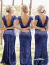 Sheath/Column Sequined Scoop Neck Short Sleeve Backless Bridesmaid Dresses #PDS01012746