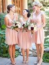 Best Chiffon Ruffles Pink V-neck Knee-length Bridesmaid Dresses #PDS01012754