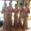 Sparkly Sequined Sweep Train Trumpet/Mermaid V-neck Bridesmaid Dresses #PDS01012758