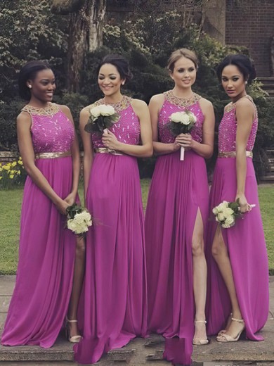 Classy Chiffon Beading A-line Scoop Neck Open Back Bridesmaid Dresses #PDS01012764