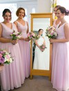 Gorgeous Pink Chiffon Floor-length with Ruffles V-neck Bridesmaid Dress #PDS01012771