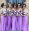 Gorgeous Chiffon with Beading A-line V-neck Long Bridesmaid Dress #PDS01012777