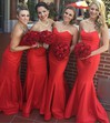 Prettiest Silk-like Satin Ruffles Sweetheart Red Trumpet/Mermaid Bridesmaid Dress #PDS01012781