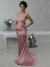 Lace Silk-like Satin Sashes / Ribbons Scalloped Neck Open Back Trumpet/Mermaid Bridesmaid Dress #PDS01012788
