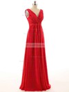 Empire V-neck Chiffon with Ruffles Pretty Red Bridesmaid Dresses #PDS01012800