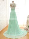 Affordable Scoop Neck Chiffon Appliques Lace Sage Court Train Bridesmaid Dresses #PDS01012804