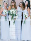 A-line Ruffles Tulle Different Silver Off-the-shoulder Bridesmaid Dresses #PDS01012810