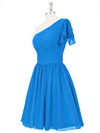 Cute Blue Ruched Chiffon Short/Mini One Shoulder Bridesmaid Dresses #PDS01012815