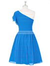 Cute Blue Ruched Chiffon Short/Mini One Shoulder Bridesmaid Dresses #PDS01012815