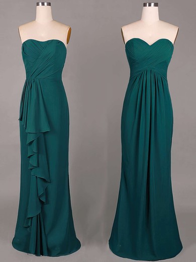 Sweetheart Online Sheath/Column Chiffon Ruffles Dark Green Bridesmaid Dresses #PDS01012859